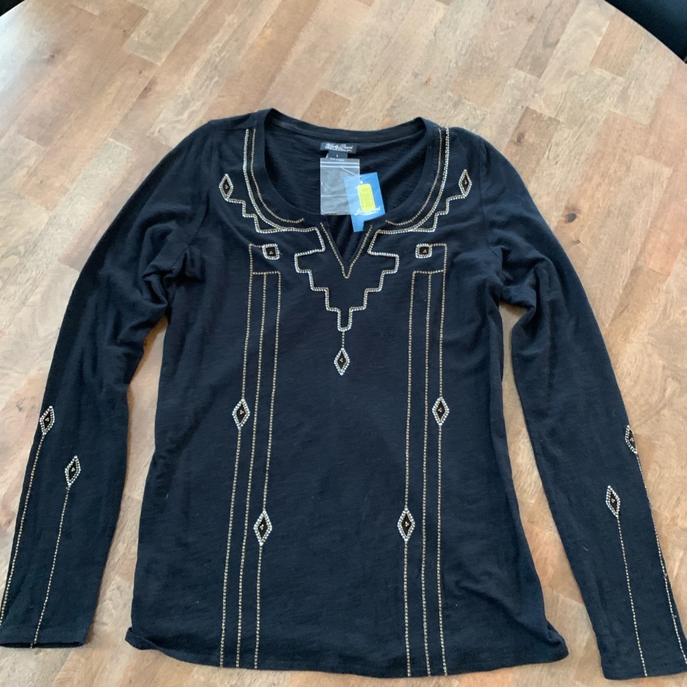 Lucky Brand NWT Black Gold Beaded Long Sleeve